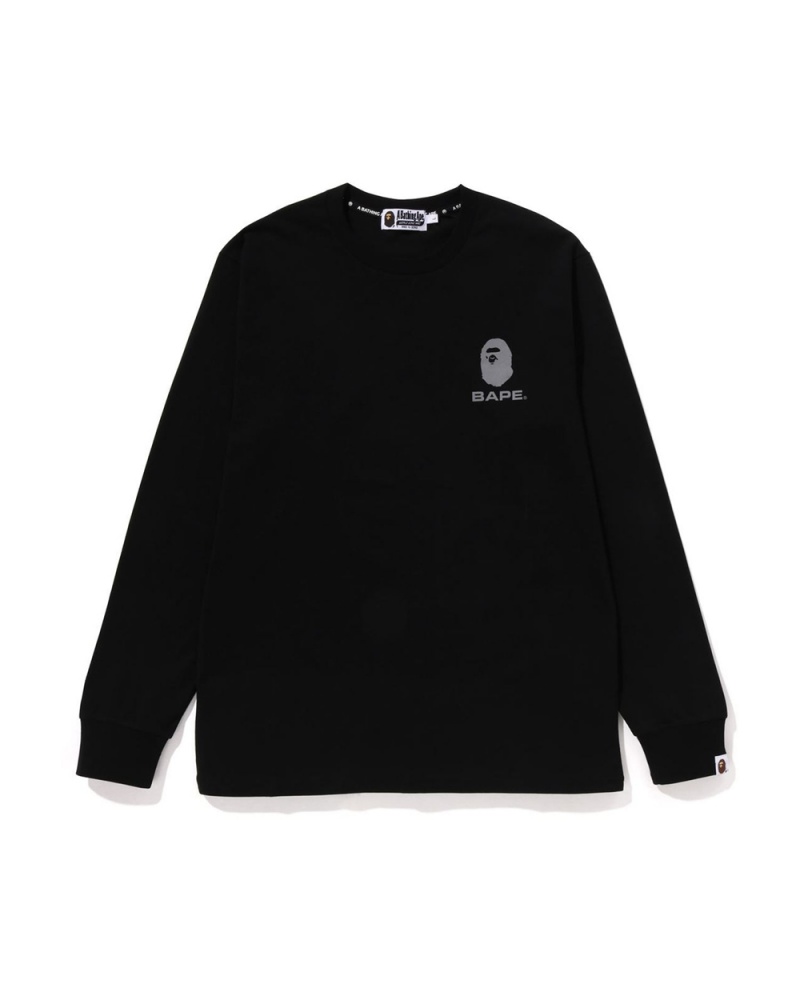 T Shirts Bape Reflective Print L/S Noir Homme | ESV-27904637